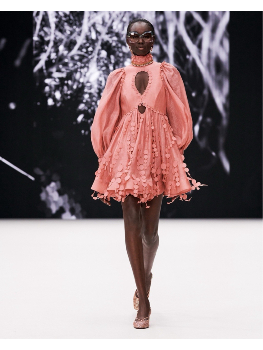 Zimmermann 0 Concert Disc Pink Cutout Mini Dress Puff Sleeve Linen Silk Appliqué - Picture 3 of 15